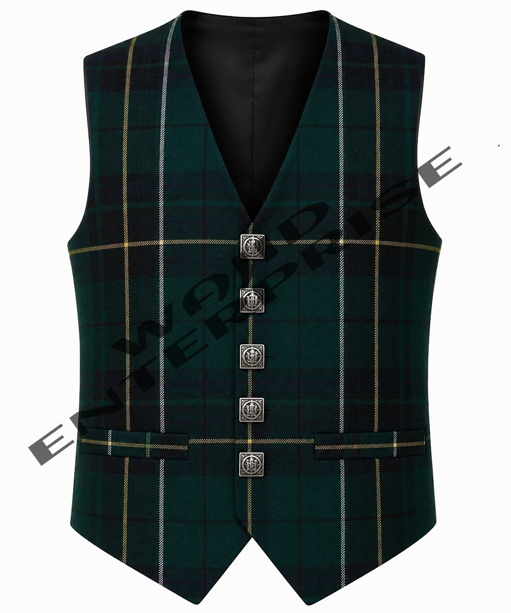 Scottish Clan Tartan Vest 5 Buttons Formal Kilt WAISTCOAT Highland Wedding Vest