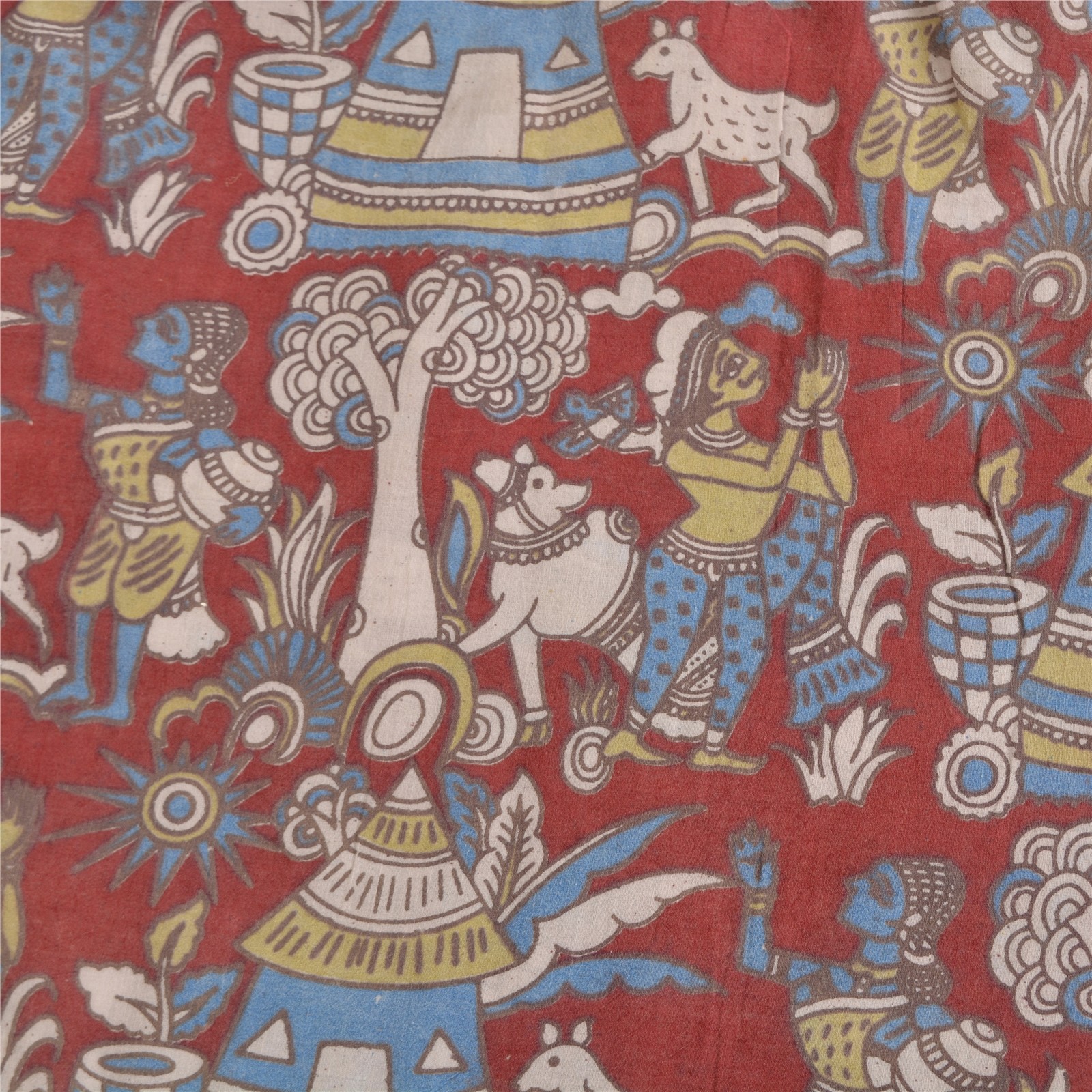 Sanskriti Vintage Gray/Red Pure Cotton Sarees Kalamkari Printed Sari 5+Yd Fabric