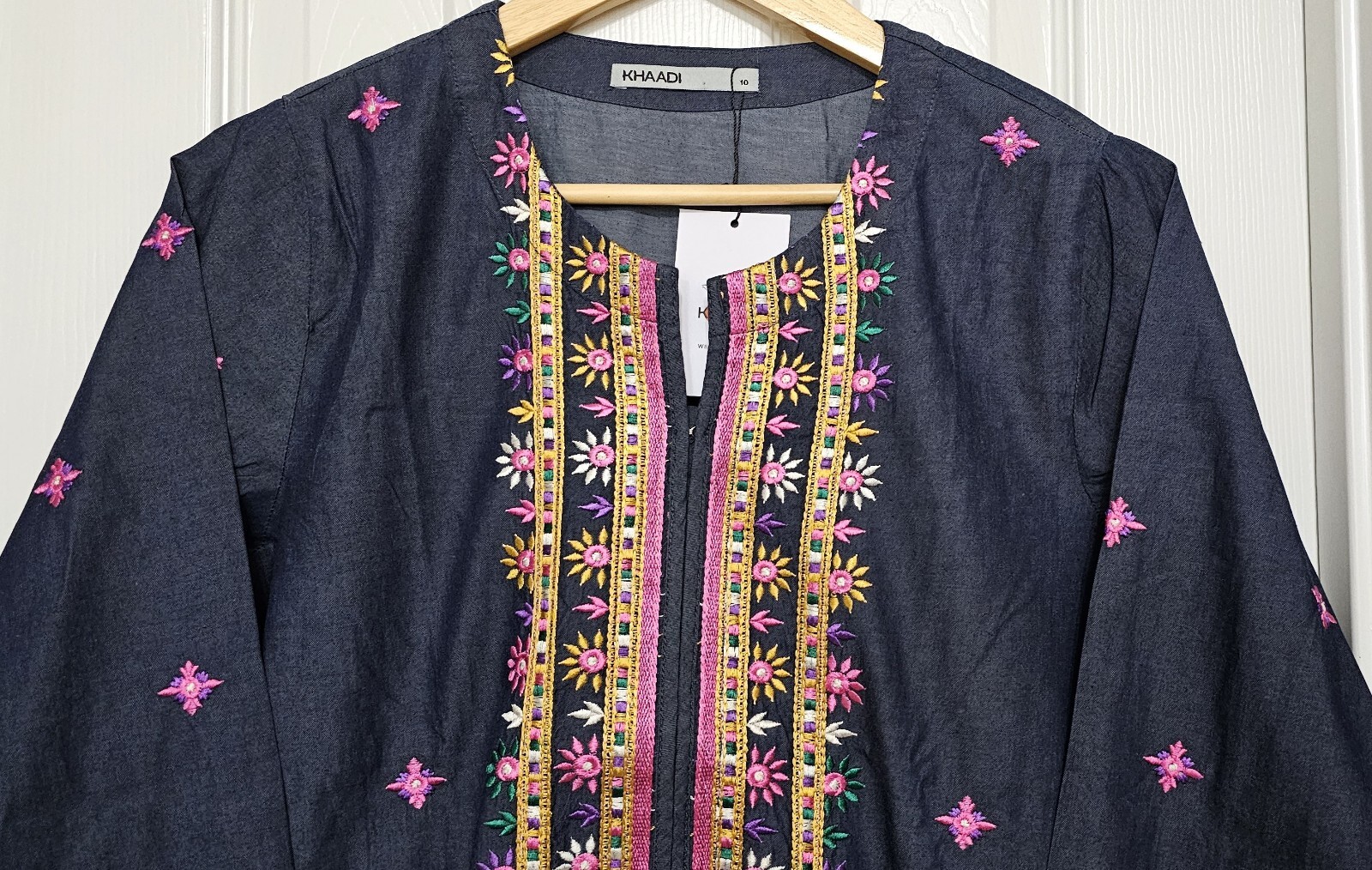 NWT KHAADI Sizes 14, 10 Embroidered Denim Kameez Fall Winter Pakistani Designer