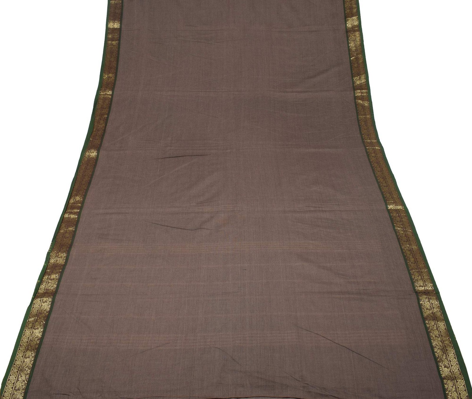 Sushila Vintage Taupe Chettinad Saree Pure Cotton Woven Brocade Sari Fabric