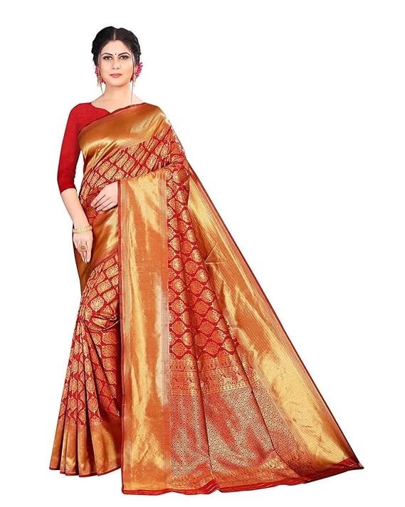 Women’s Trendy Banarasi Kanjivaram Gold Maroon Art Silk Saree with Blouse