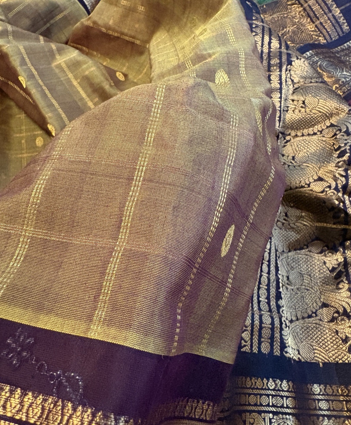Women’s Olive Green, Gold Gadwal Saree