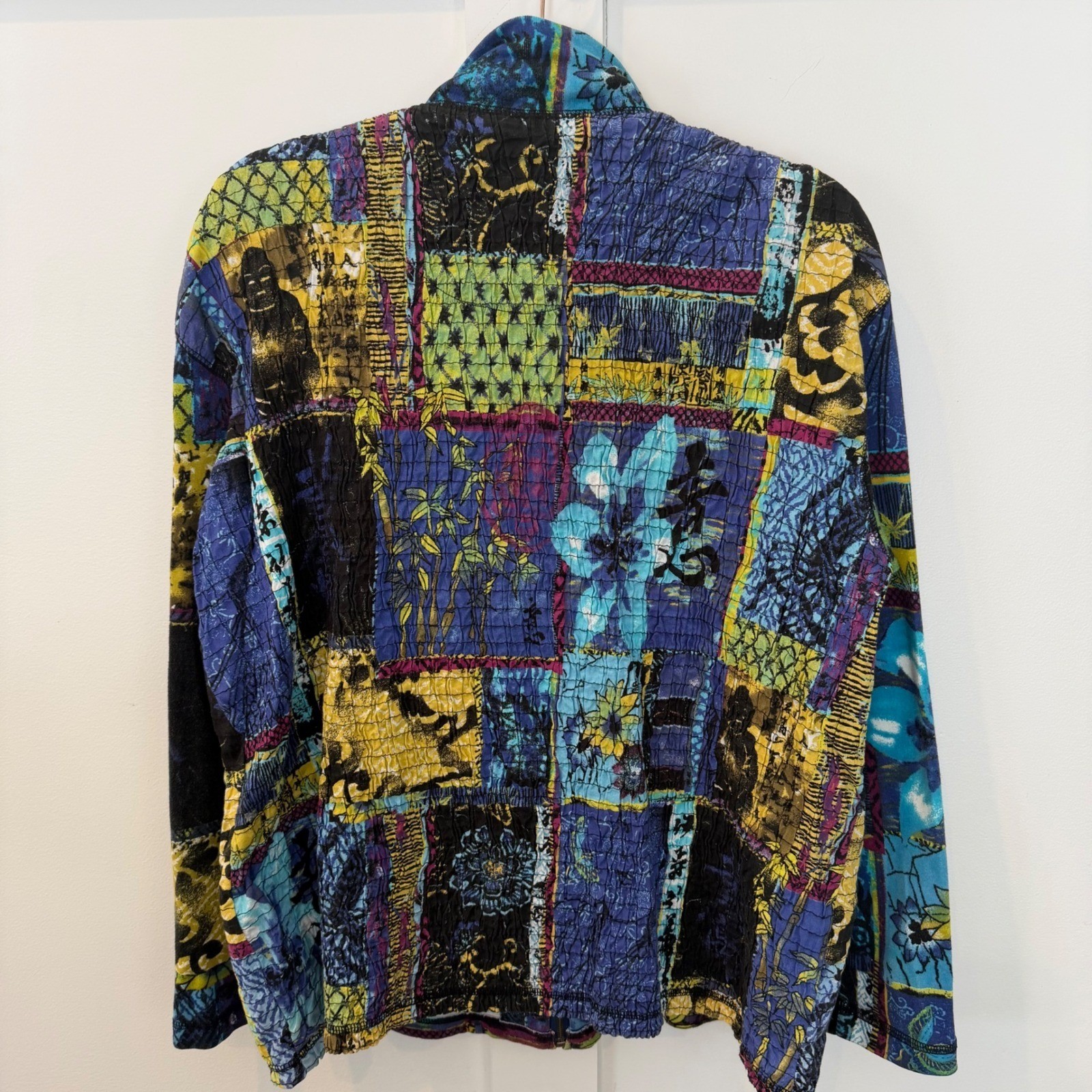 Vintage Chicos Jacket Art To Wear 100% Cotton Asian Buddha Blue Purple 2 Large