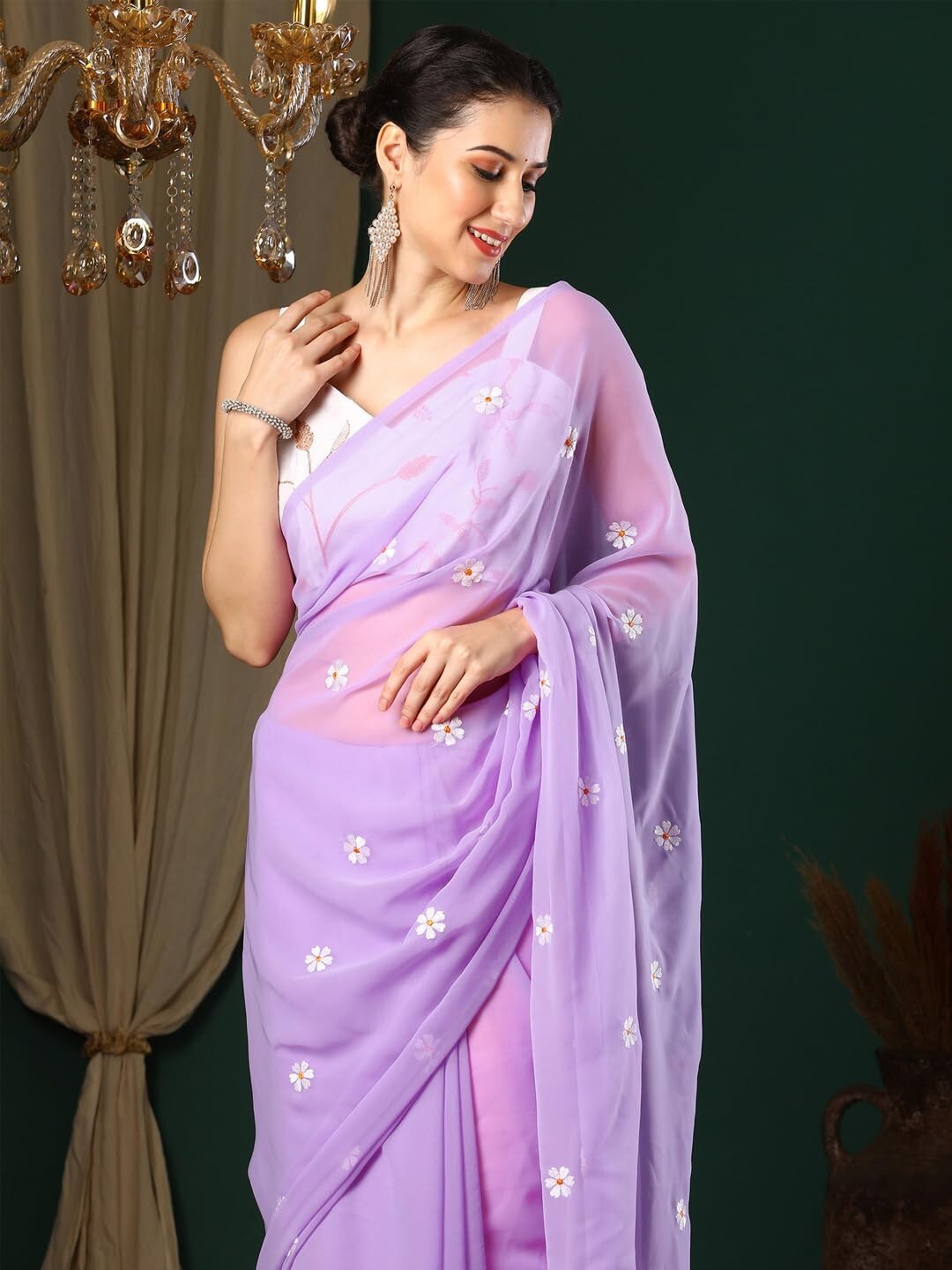 Women’s Georgette Embroidered Saree with Unstitched Blouse Piece