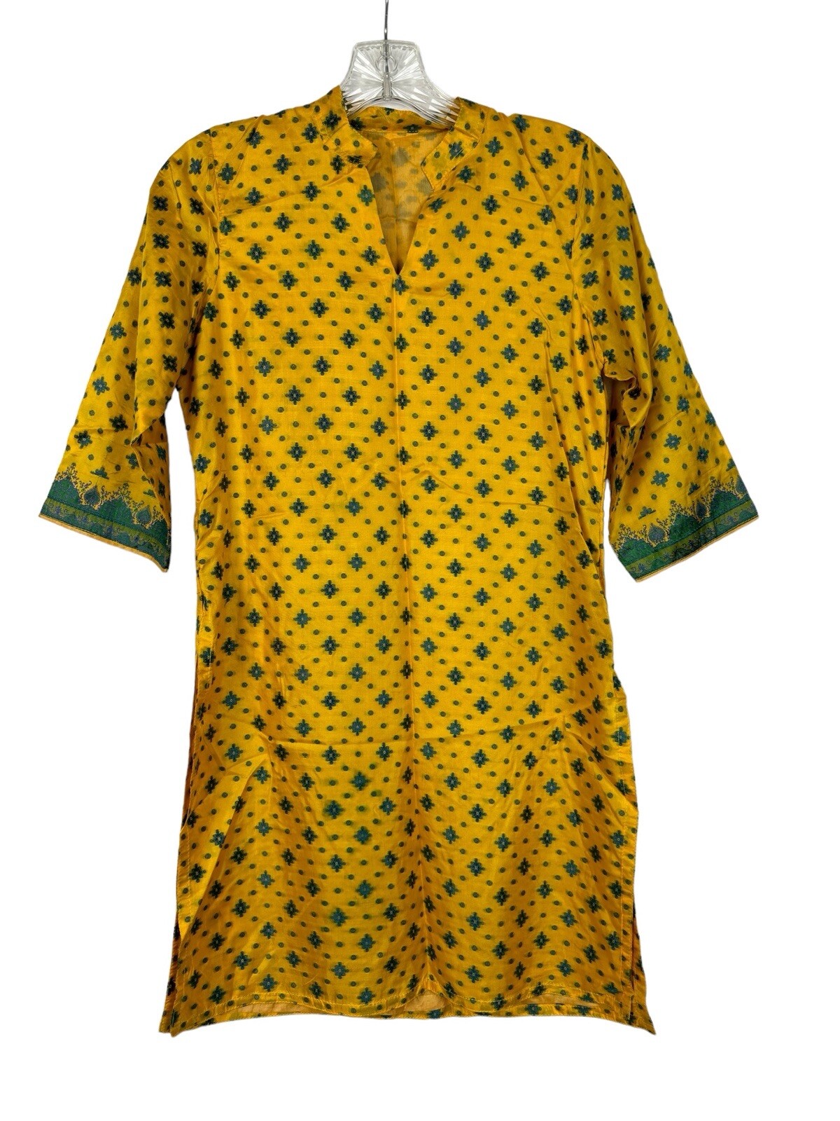 Salwar Kameez Yellow w Blue Purple Embroidery Suit Tunic Pants Dupatta Size XS