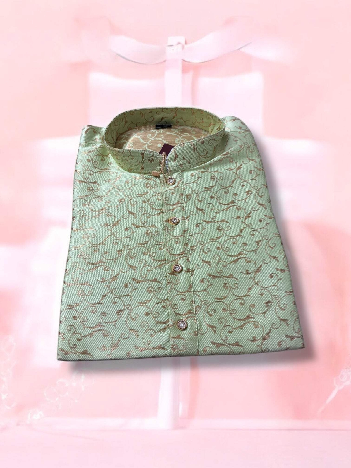 Traditional Men’s Pista Green Color Silk Kurta – Ethnic Wear – 6220