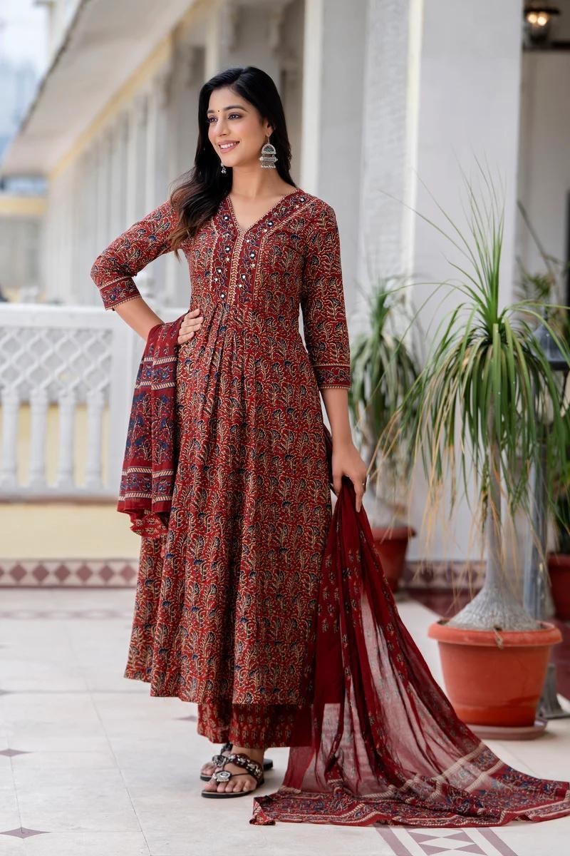 Navratri Diwali Festival Wear Kurta Palazzo Dupatta Set Indian Women Salwar Suit