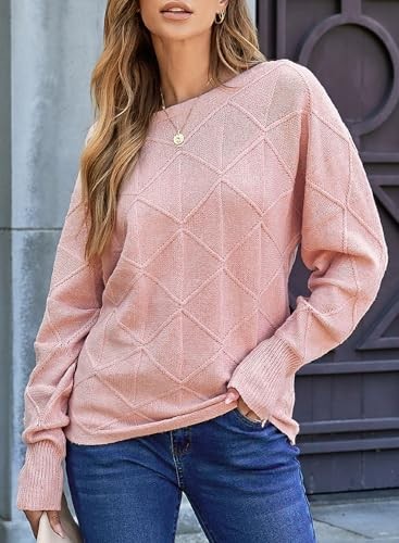 Casual Crewneck Sweaters for Women Fall Winter 2025 Lightweight X-Large Pink