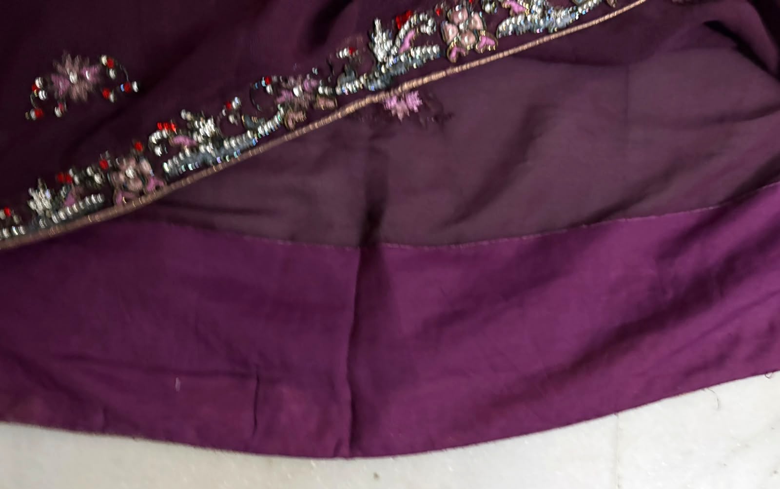 Purple Saree Indian Dress Vintage Craft Fabric Embroidered Sari Curtain Drape 5Y