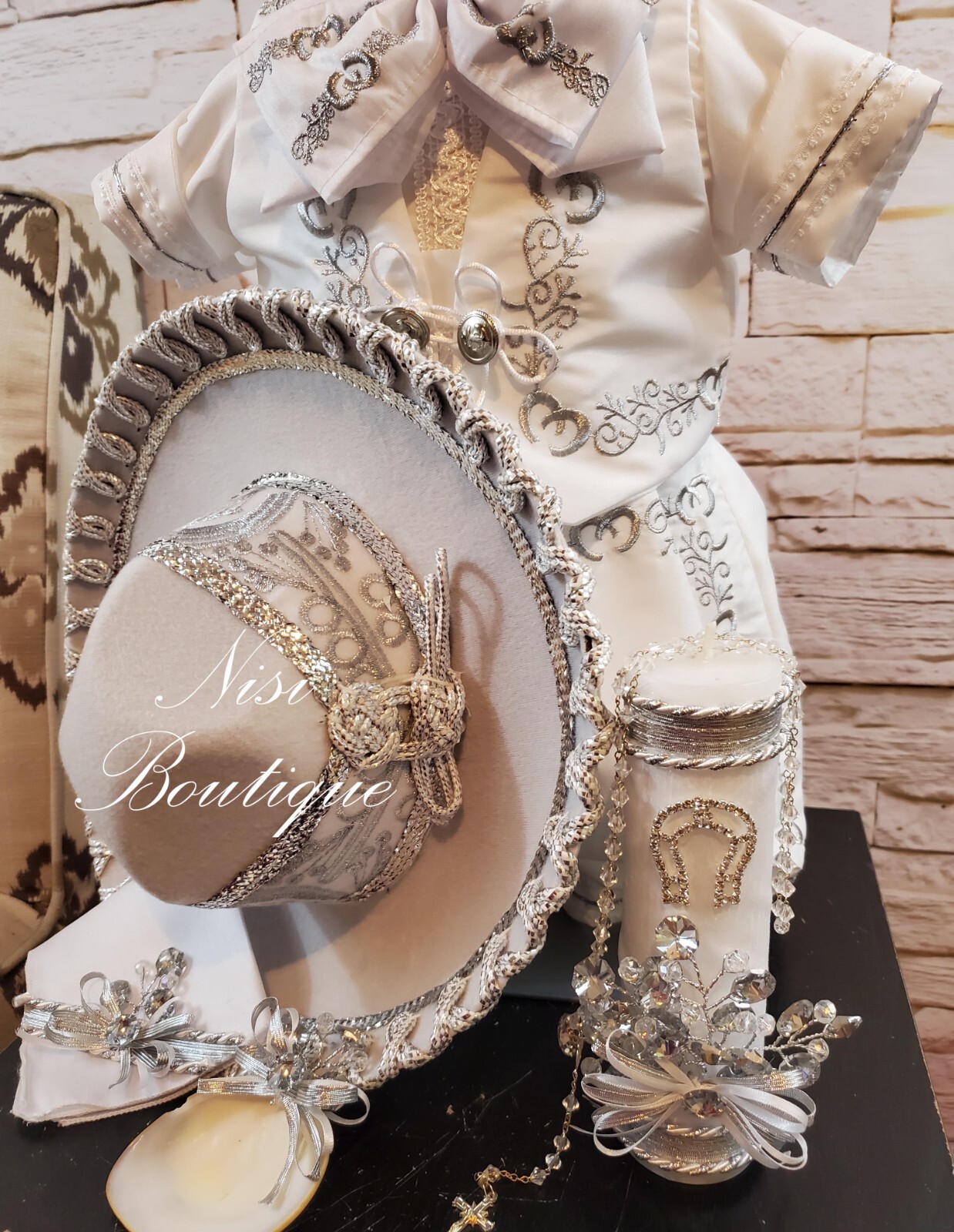 Free Shipping!! Beautiful Horseshoe 9 Pieces Boy Charro Suit Silver