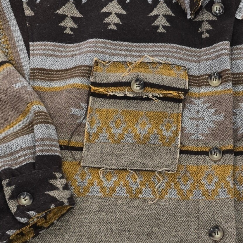 Newin Aztec Tribal Print Shacket Shirt Jacket Brown Yellow Size M