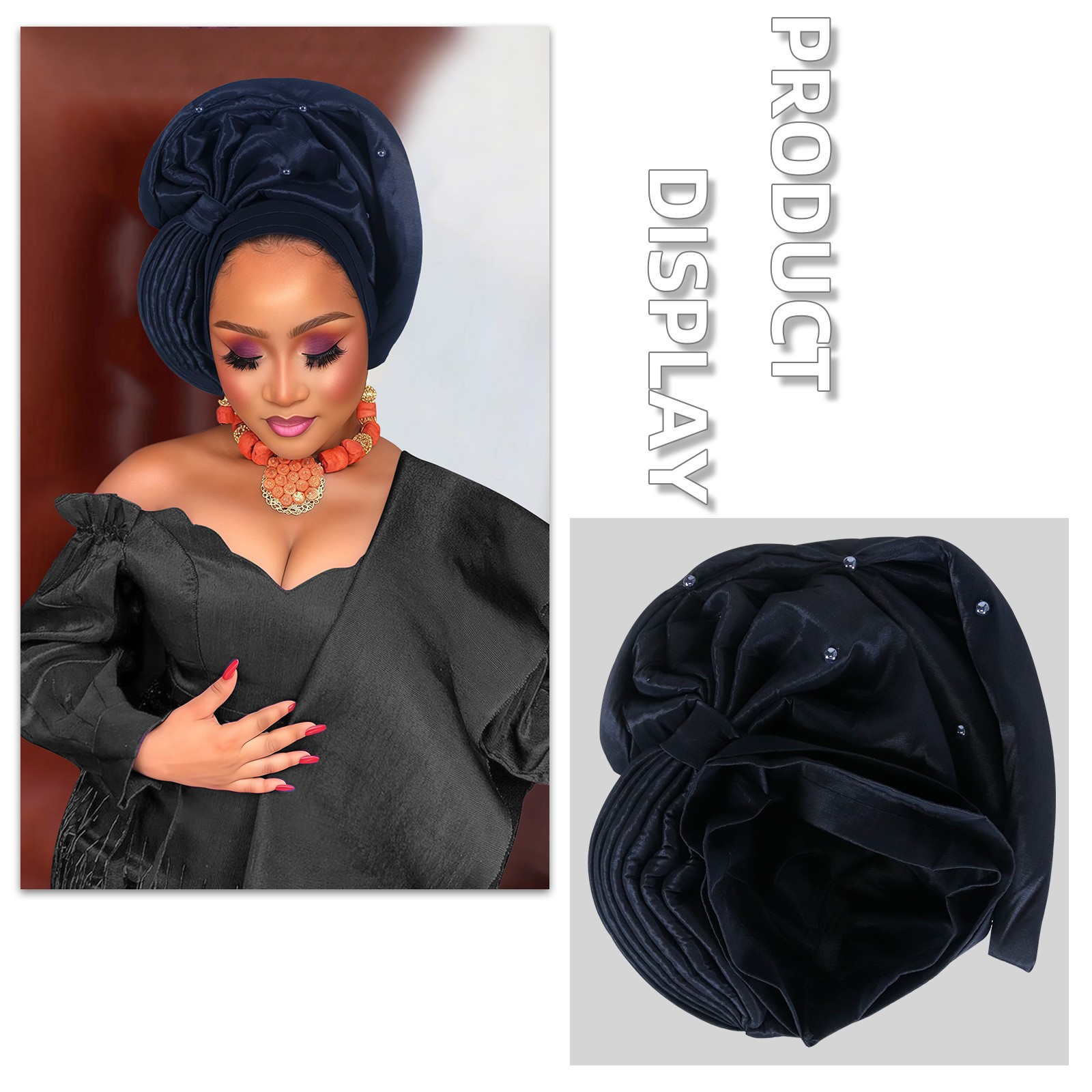 Middle East African Pleated Headtie Auto Gele Wedding Women Aso Oke Turban Hat