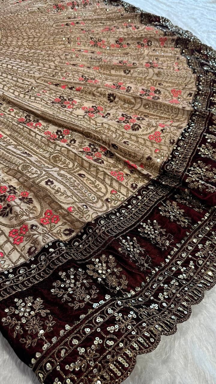 Latest Party Wear Beige Kasturi Silk Lehenga Choli With Net Dupatta For Women