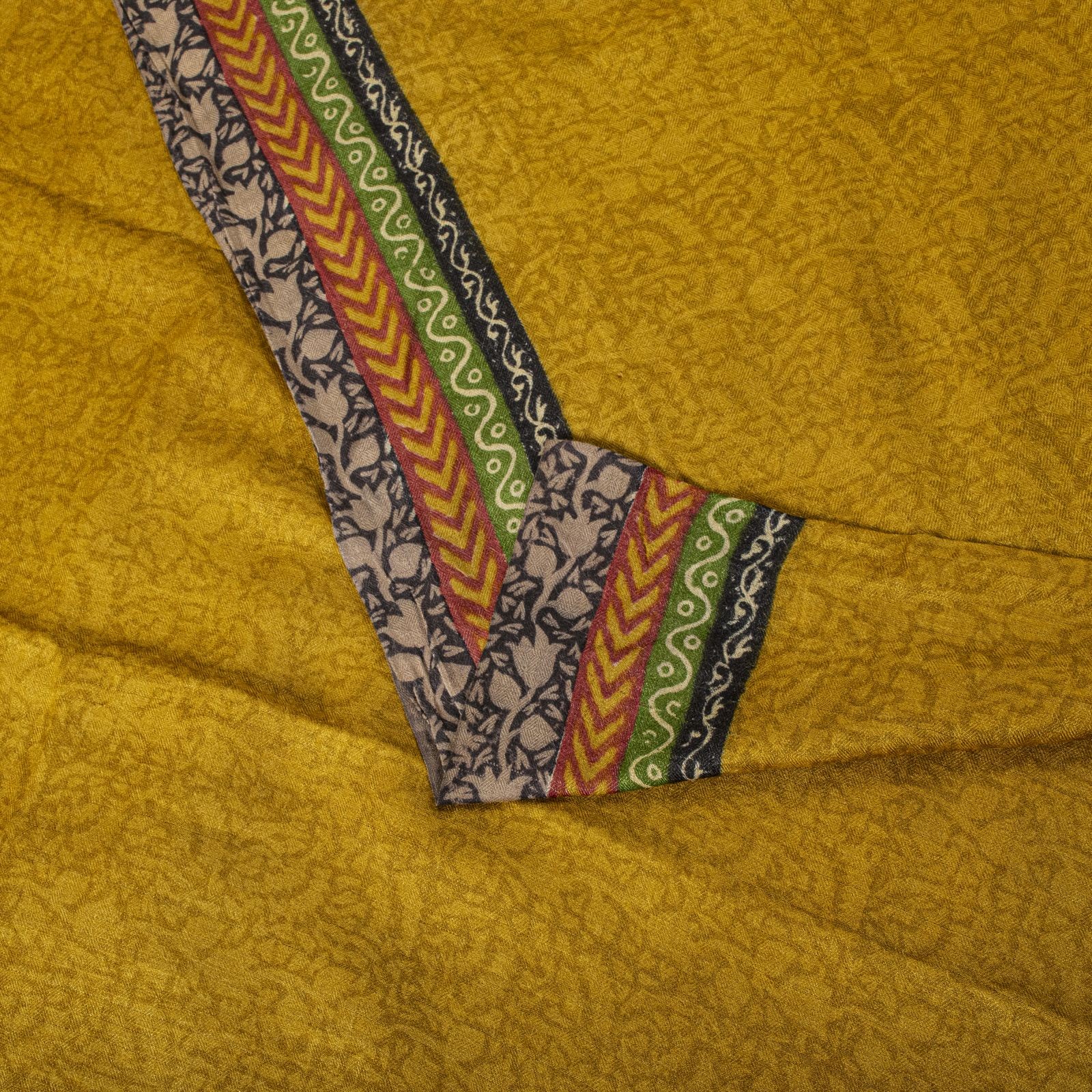 Sanskriti Vintage Yellow Pure Woolen Saree Floral Printed Sari 5Yd Soft Fabric