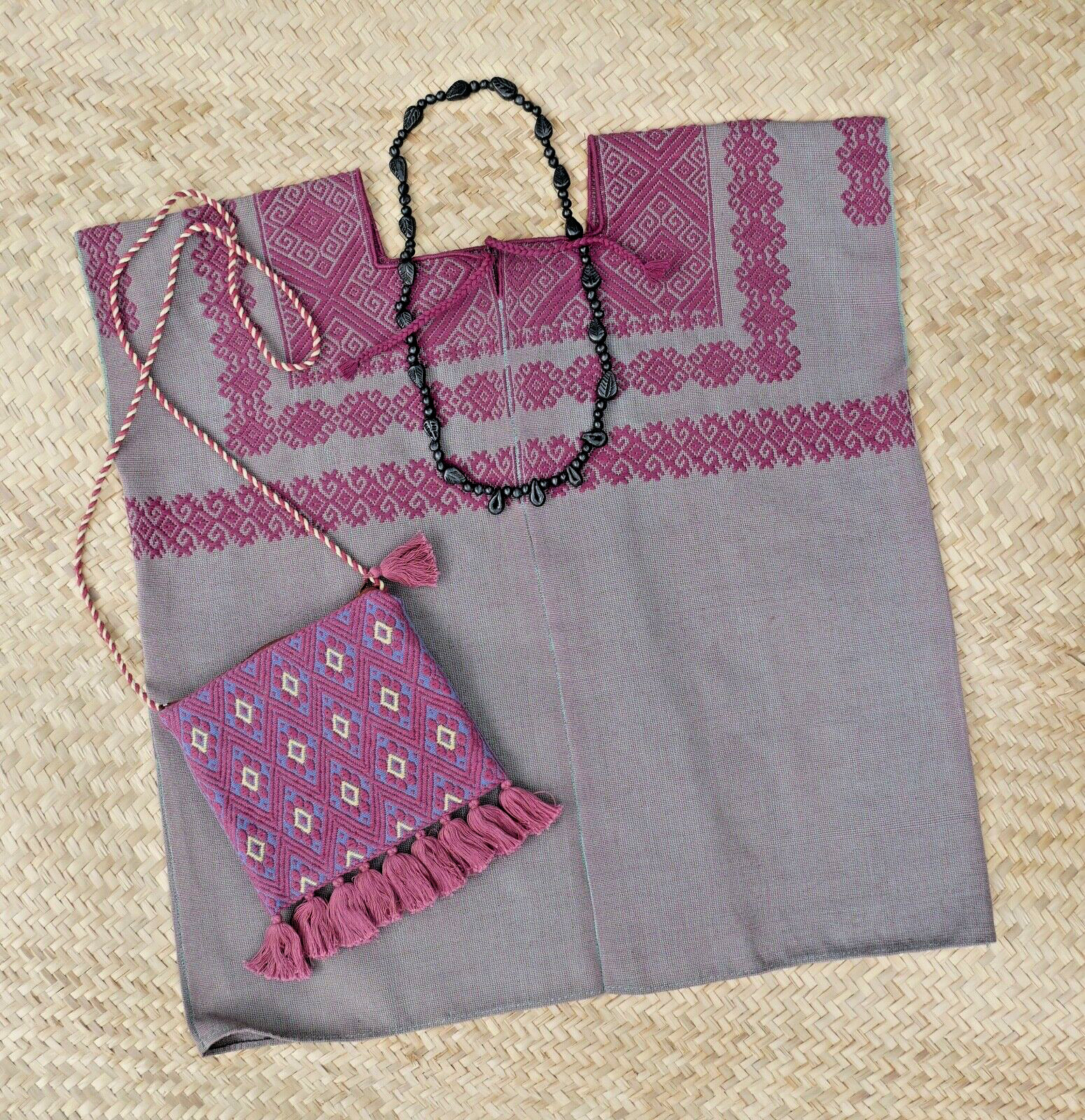 Huipil Mayan Mauve & Sage Pinstripe Handwoven Backstrap Loom Chiapas Mexico Boho
