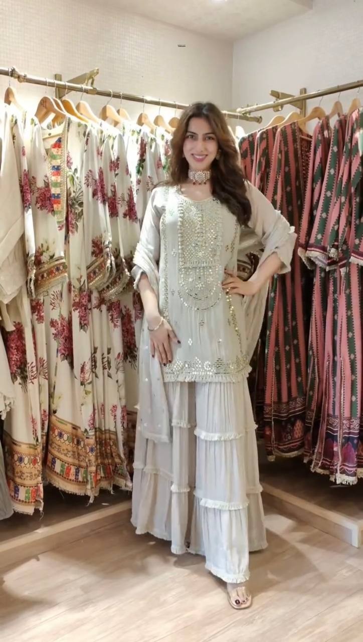 PUNJABI SHARARA PLAZZO KURTI PLAZZO SALWAR KAMEEZ SUIT WOMEN READY MADE DESIGNER