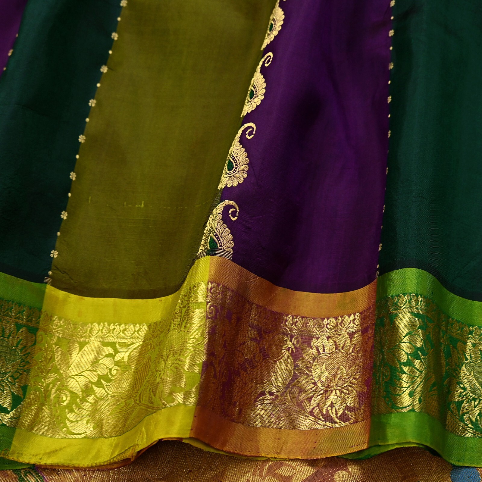 Vintage Heavy Sari Multi Kanjivaram Saree Pure Silk Ethnic Zari 5Yd Craft Fabric