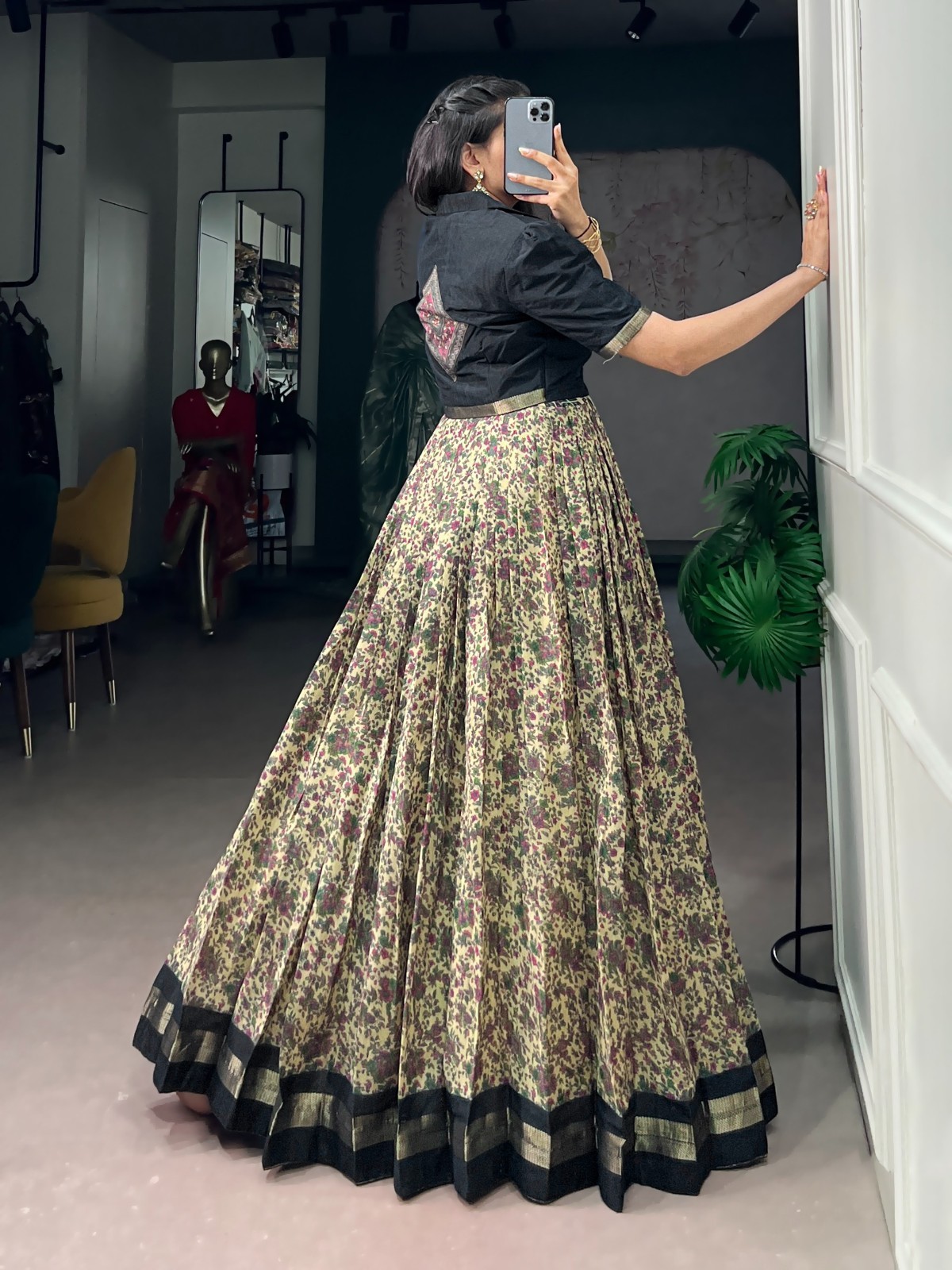 Women’s Chanderi Cotton Dress Koti Set Printed Zari Weaving Ethnic Party Wedding