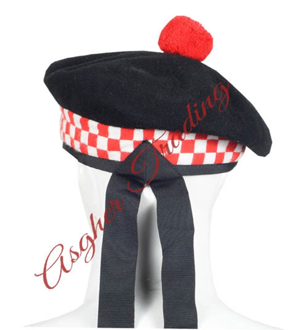 Scottish Military Traditional Kilt Cap – 100% Wool Balmoral Diced Bonnet Hats
