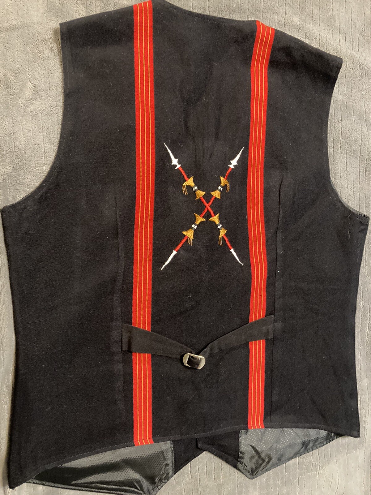 Handmade Ethnic Naga Ao Traditional Mens Waistcoat Red Black Stripes Patches M-L