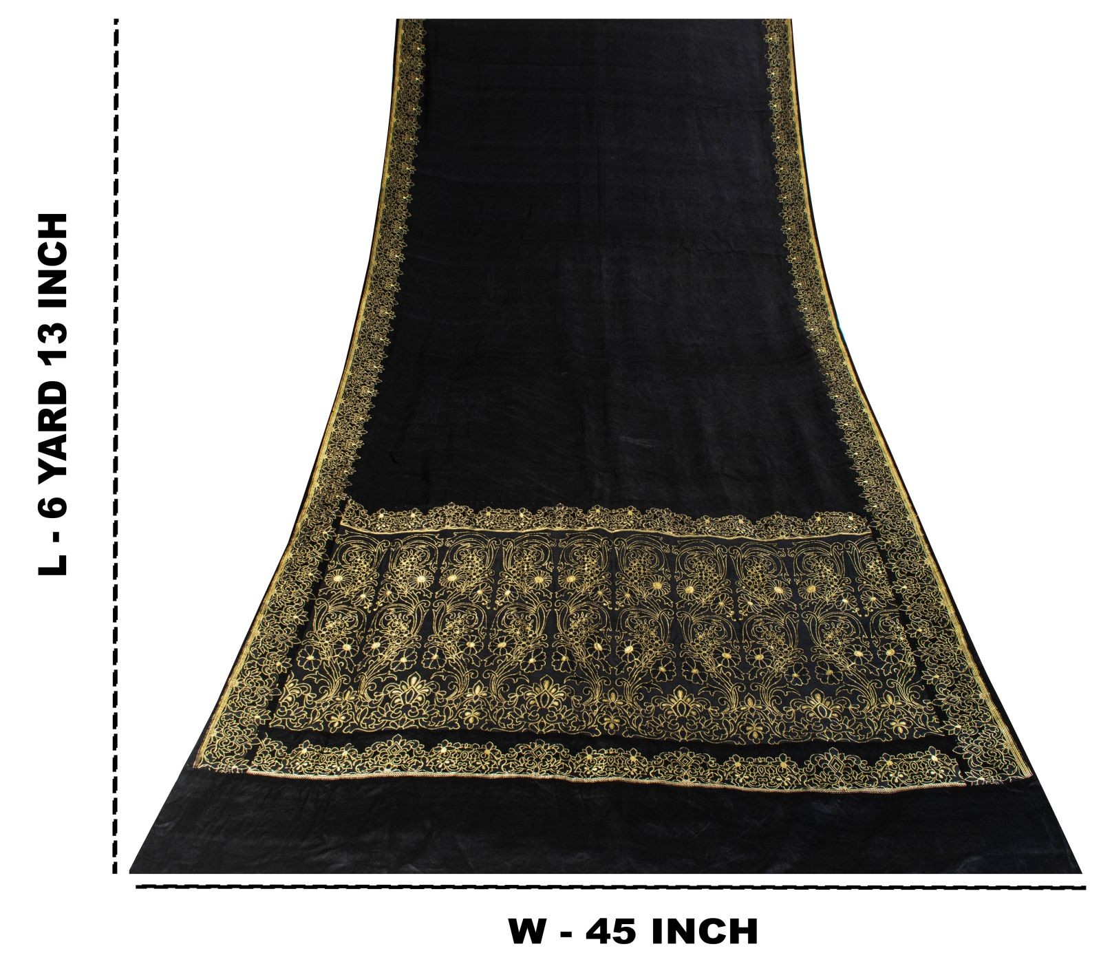 Sanskriti Vintage Black Pure Satin Saree Banarasi Brocade Zari Hand-Woven 6+Yd