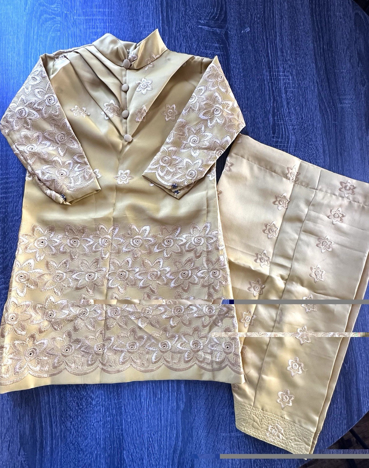 Vintage Two Piece Children’s Kurta Set, Beautiful GOLD With Embroidered Detail