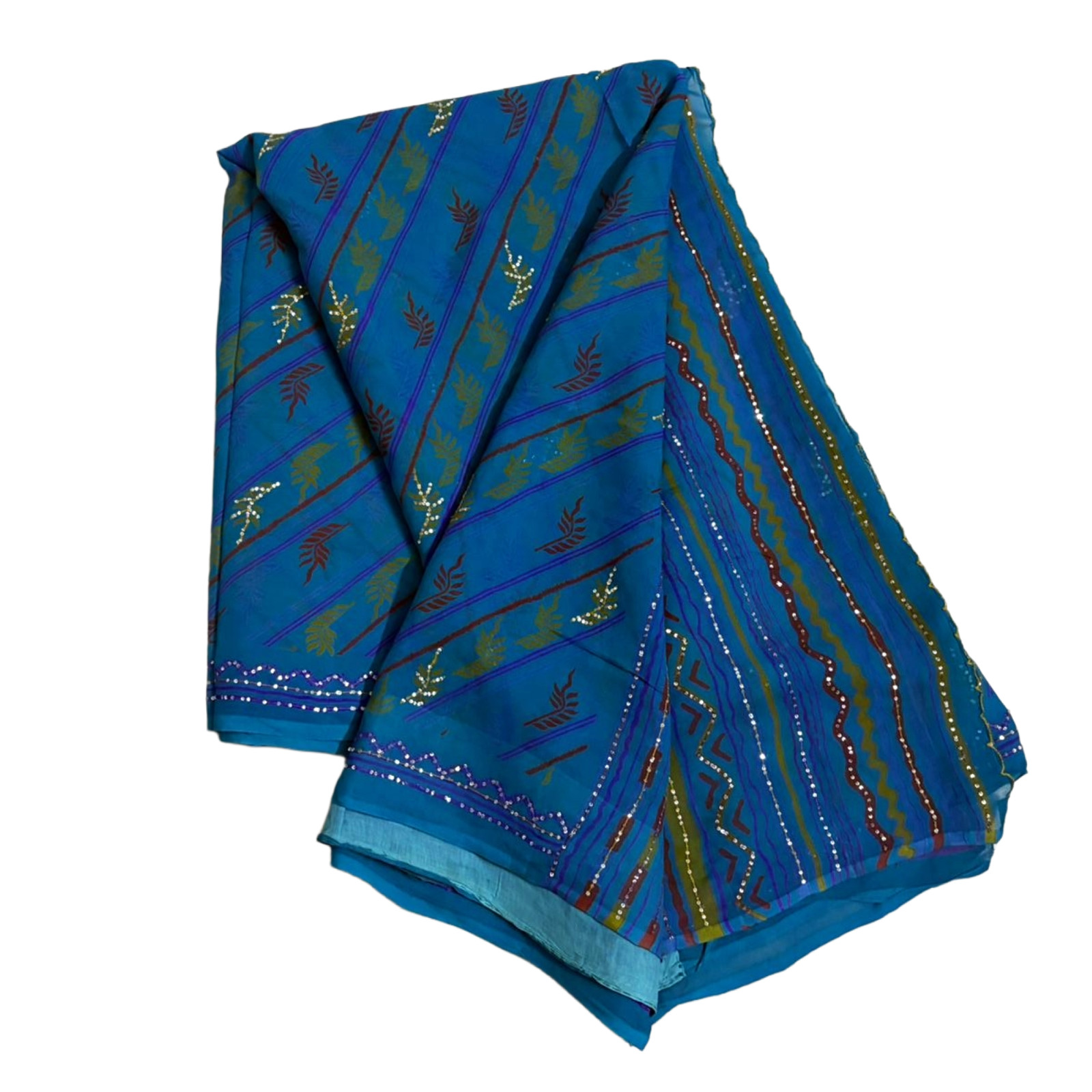Indian Blue Saree Women Wrap Dress Georgette Used Craft Fabric Printed Sari 5Y