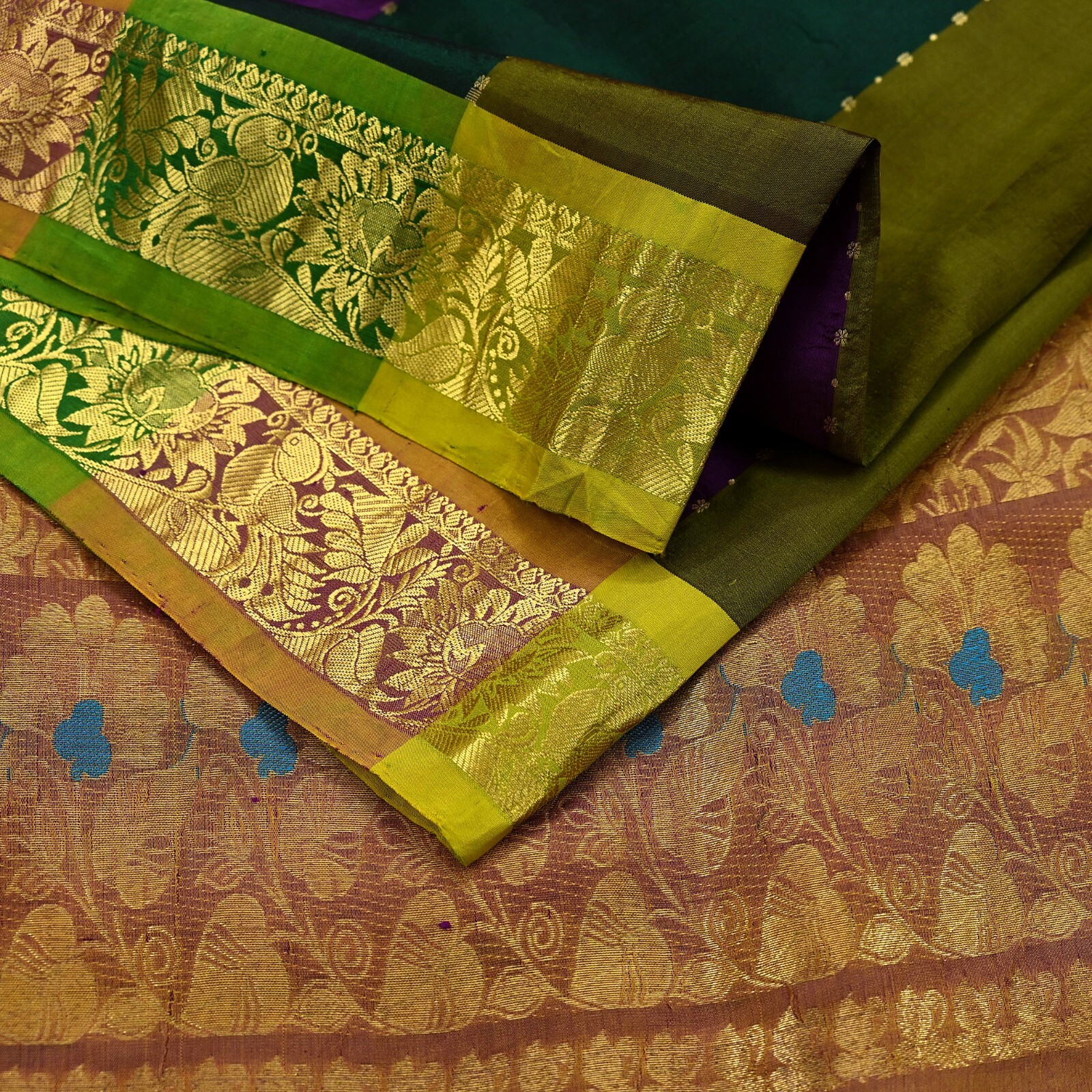 Vintage Heavy Sari Multi Kanjivaram Saree Pure Silk Ethnic Zari 5Yd Craft Fabric