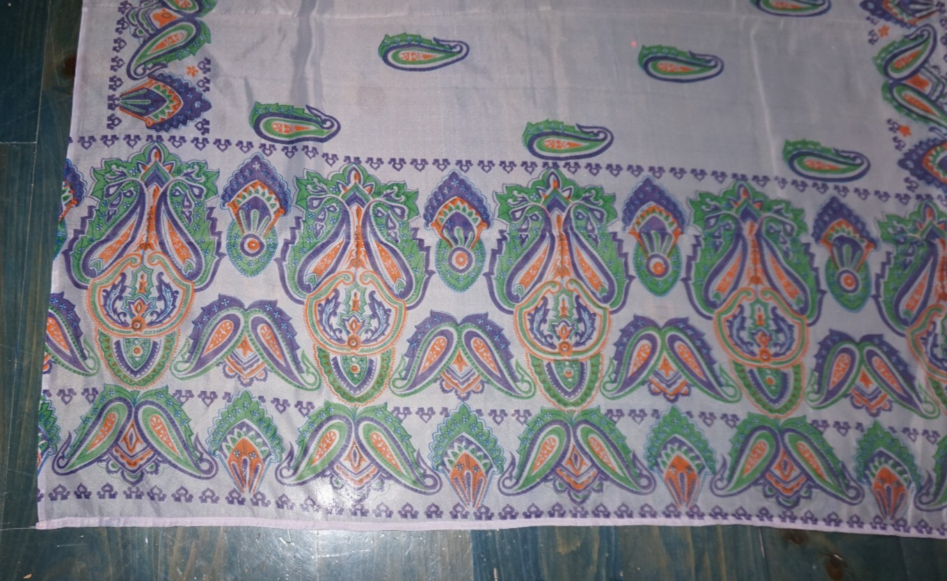 Vintage Purple Paisley Chiffon Saree Sari 5+ Yards Fabric 44″ Wide Sheer