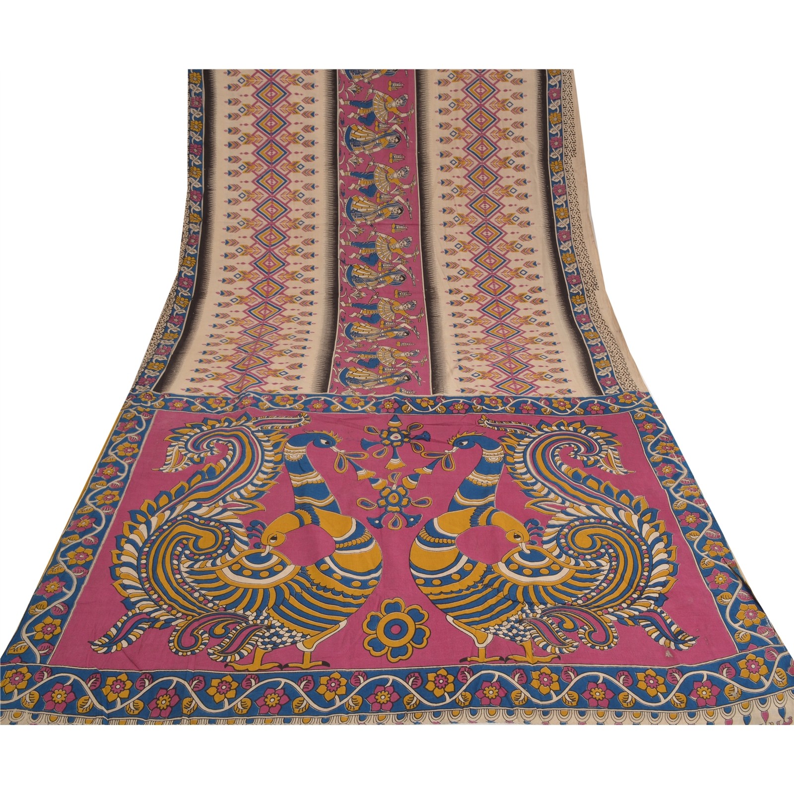 Sanskriti Vintage Pink Sarees 100% Pure Cotton Patachitra Printed Sari Fabric