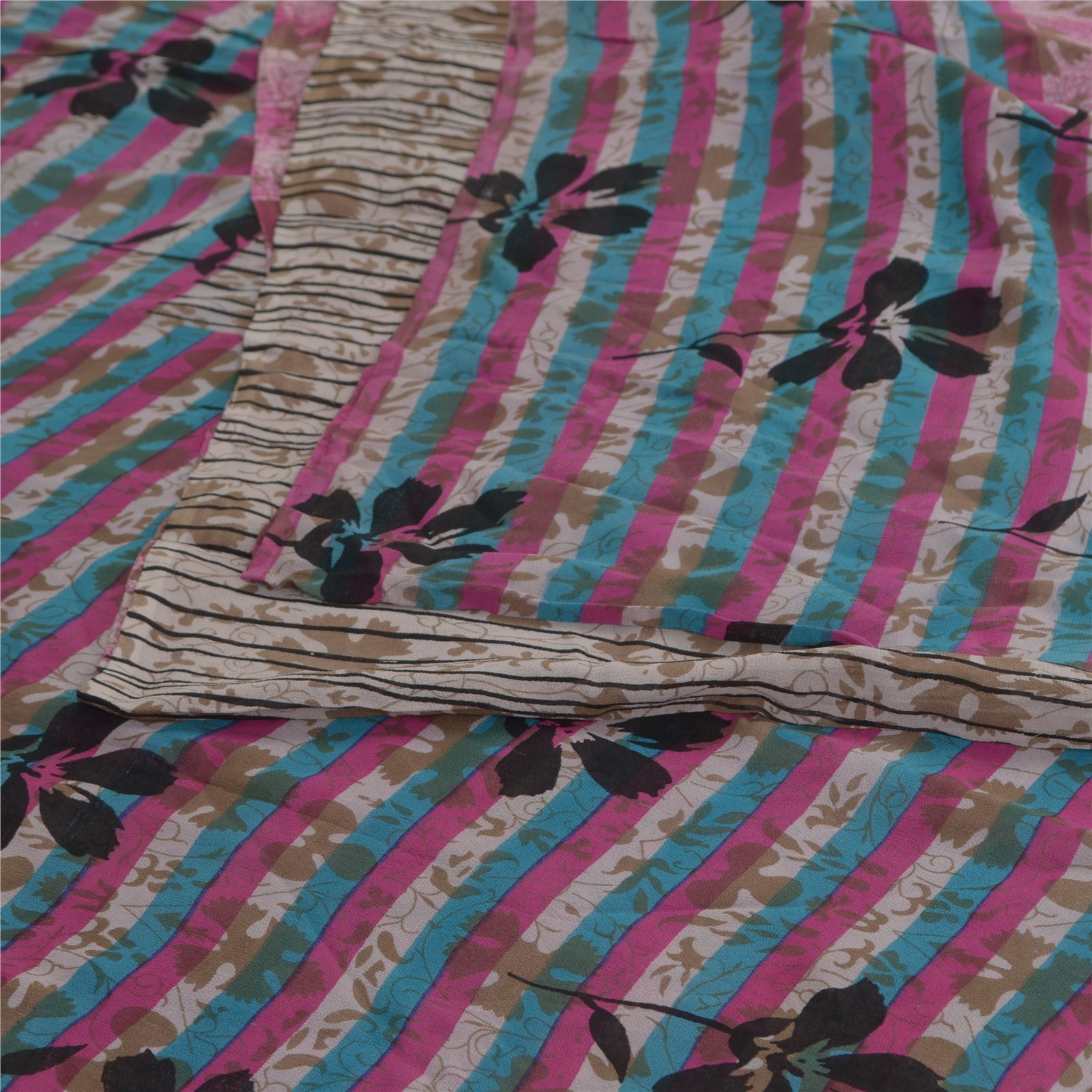 Sanskriti Vintage Pink &Cream Sarees Pure Georgette Silk Print Sari Craft Fabric
