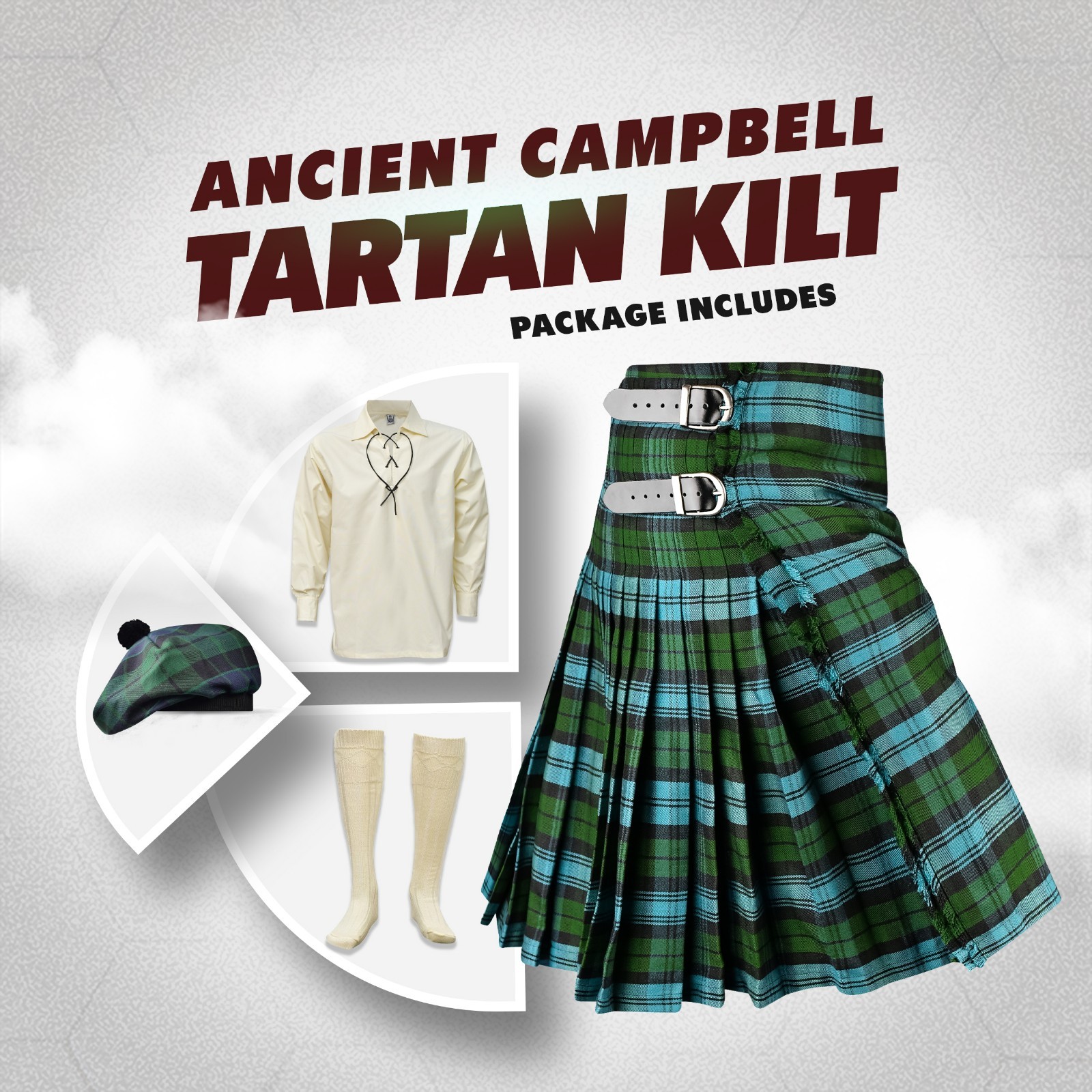 Men’s Scottish Highland 5 Piece Kilt Package Set Traditional Tartan Kilt Outfit