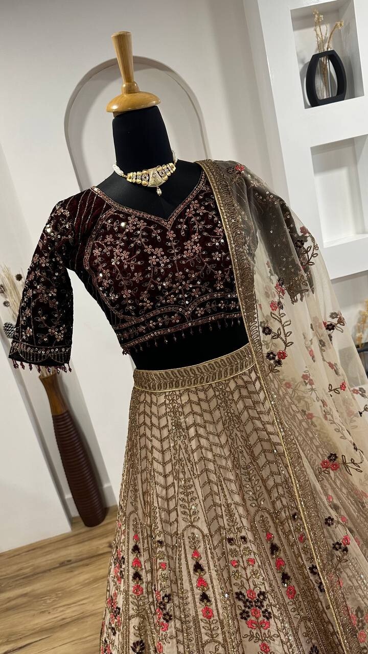 BEAUTIFUL HEAVY KASTURI SILK LEHENGA CHOLI WITH DUPATTA FOR INDIAN WEDDING WEAR