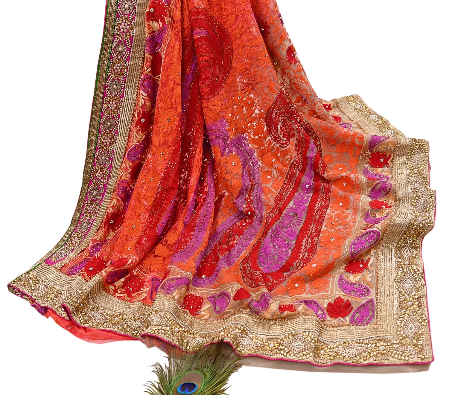 Indian Vintage Sari Net/Mesh Hand Embroidered Designer Manish Malhotra saree 5yd