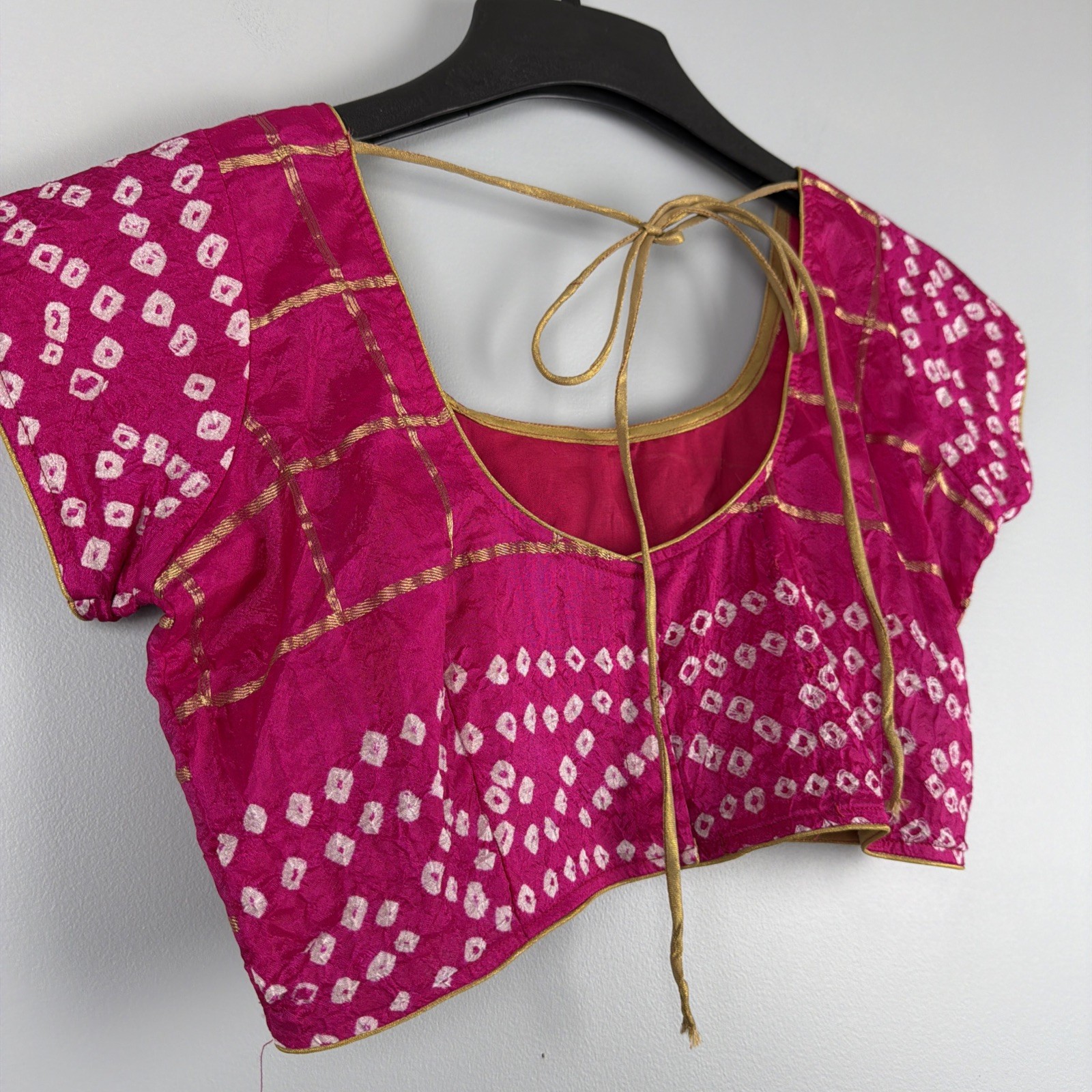 Indian Handmade Brocade Blouse Womens Adjustable Crop Choli Top Pink Gold Padded