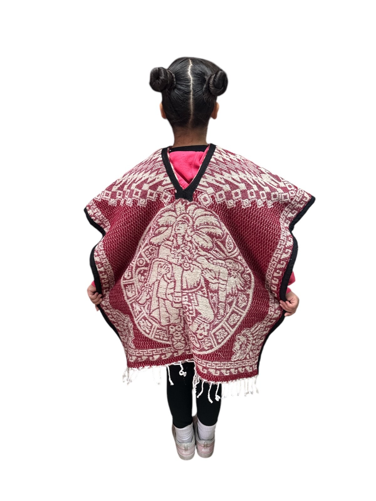 KIDS AZTEC PONCHO ,CALENDARIO , UNISEX , BLANKET GABAN ,6-12 YEARS , RED & TAN