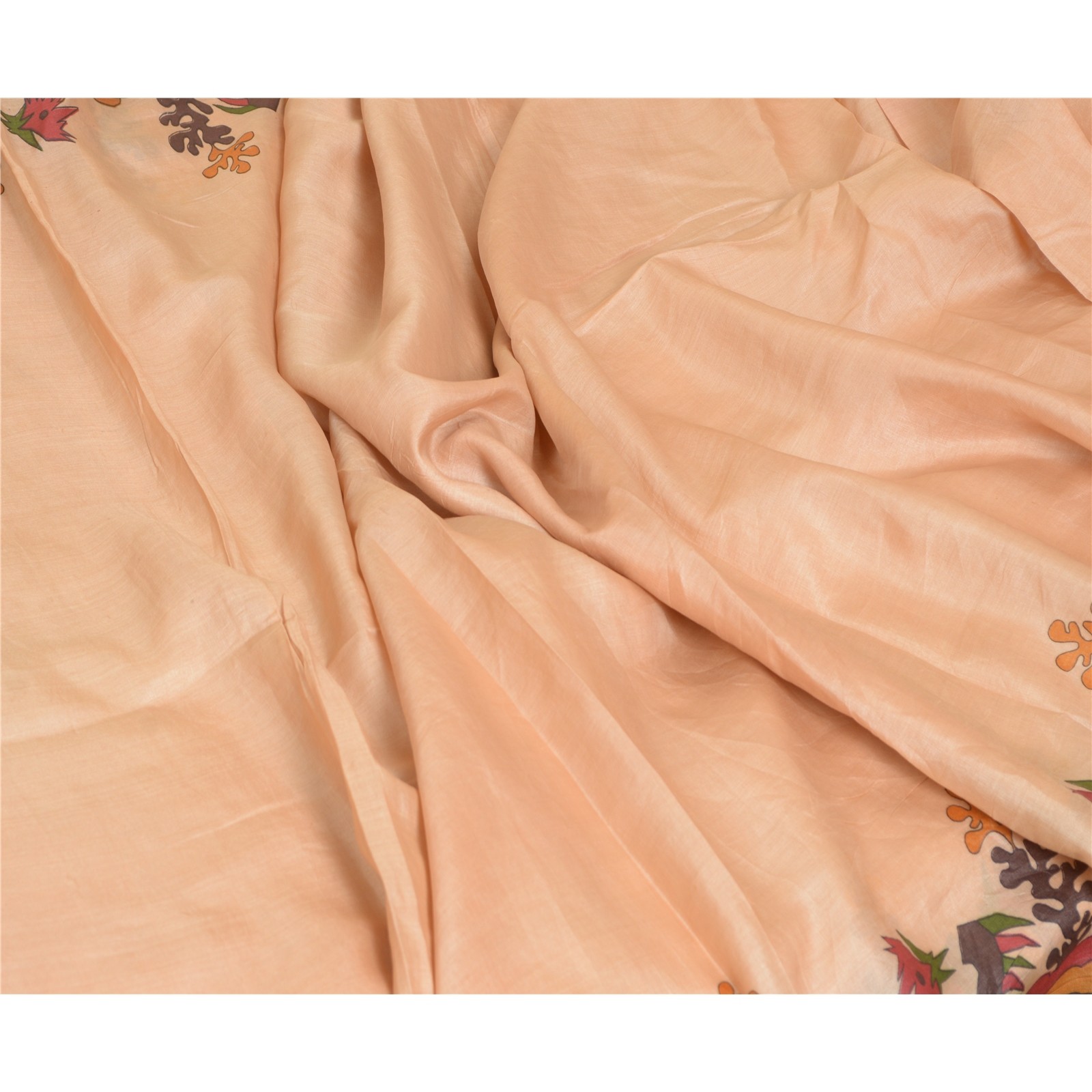 Sanskriti Vintage Sarees Light-Brown 100% Pure Silk Printed Sari Craft Fabric