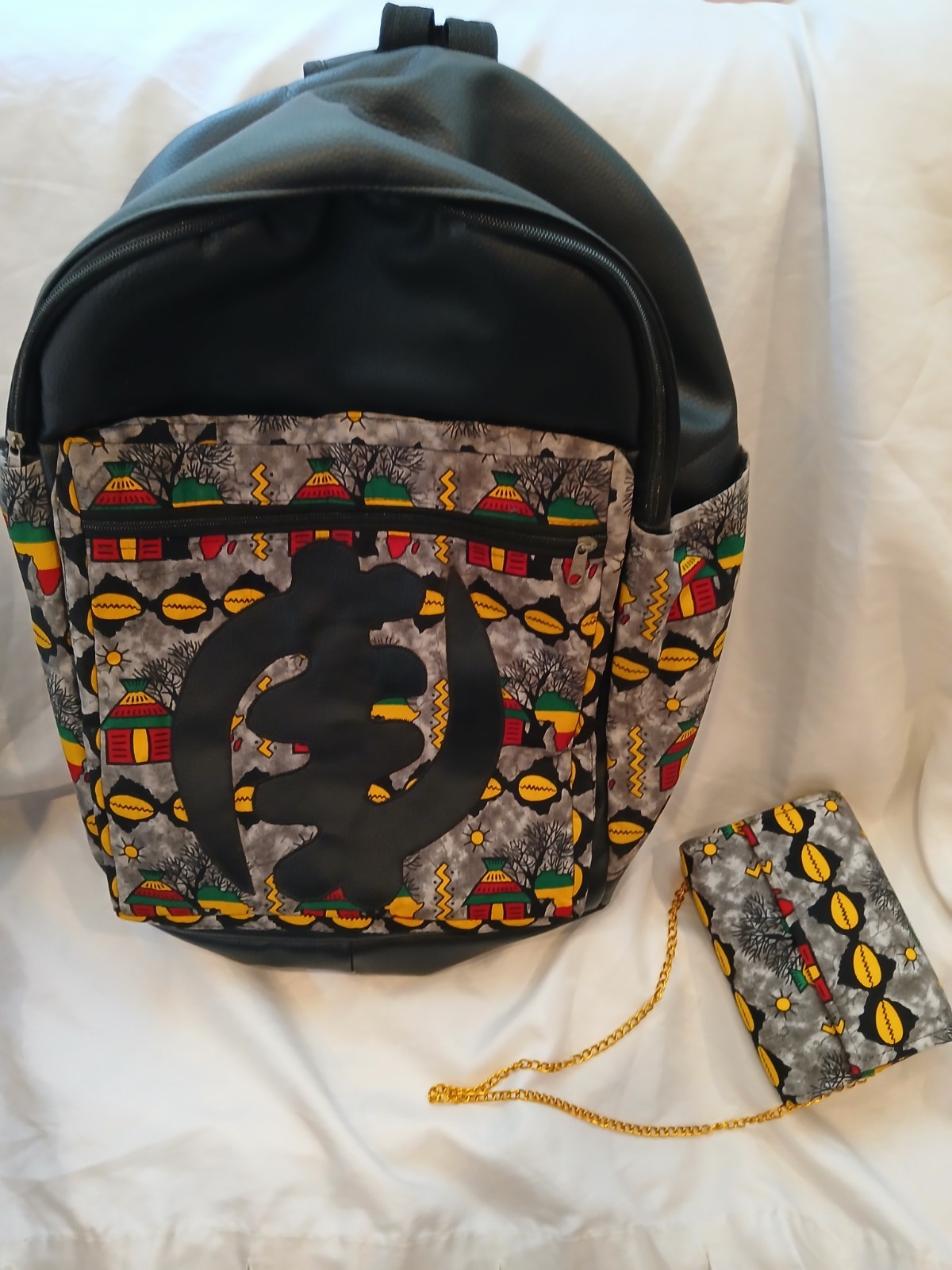 Ghana African Printed Set of 15” Backpack & Shoulder Purse