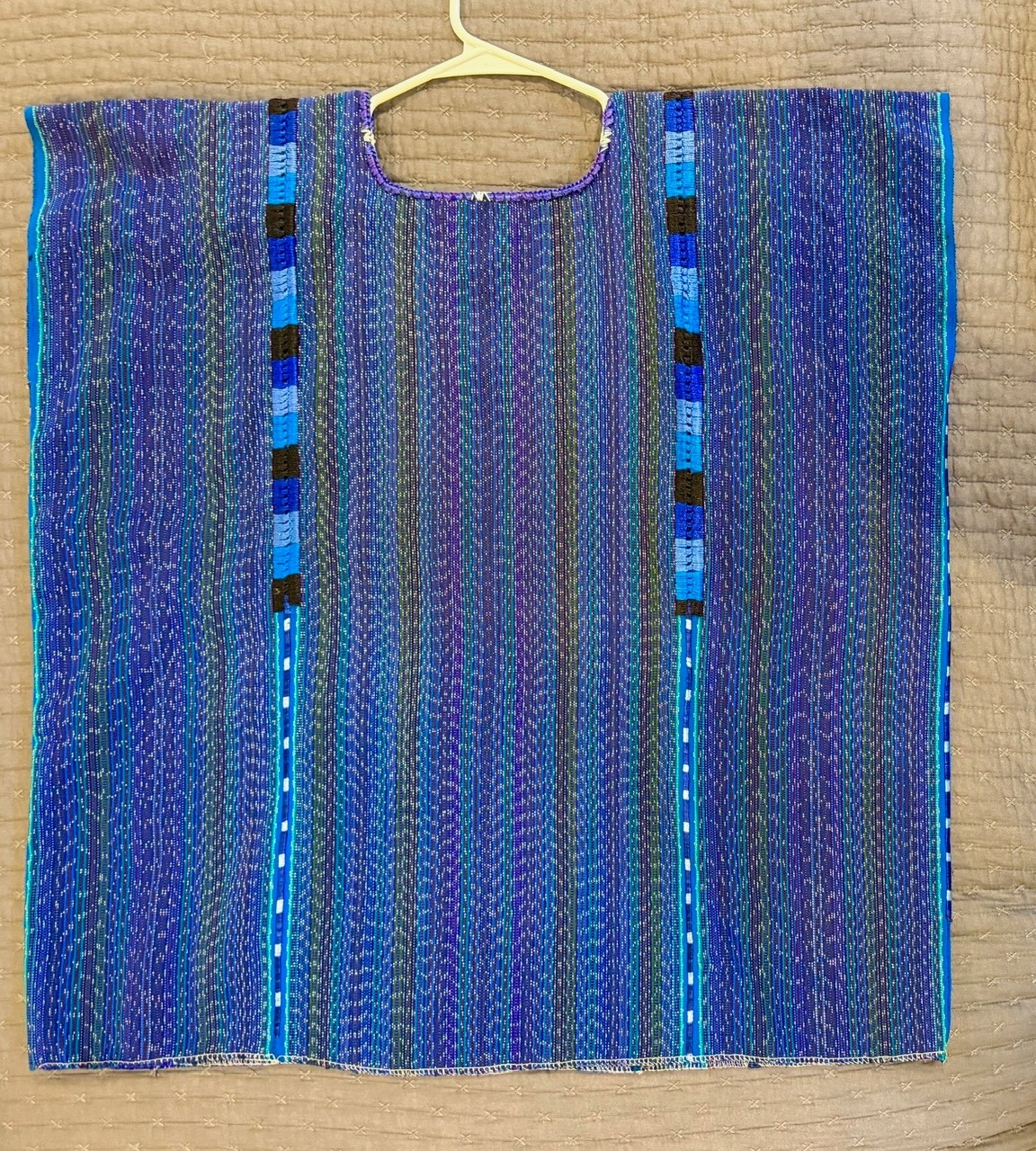 Woven Guatemalan huipil blouse blue w/embroidery L-XL