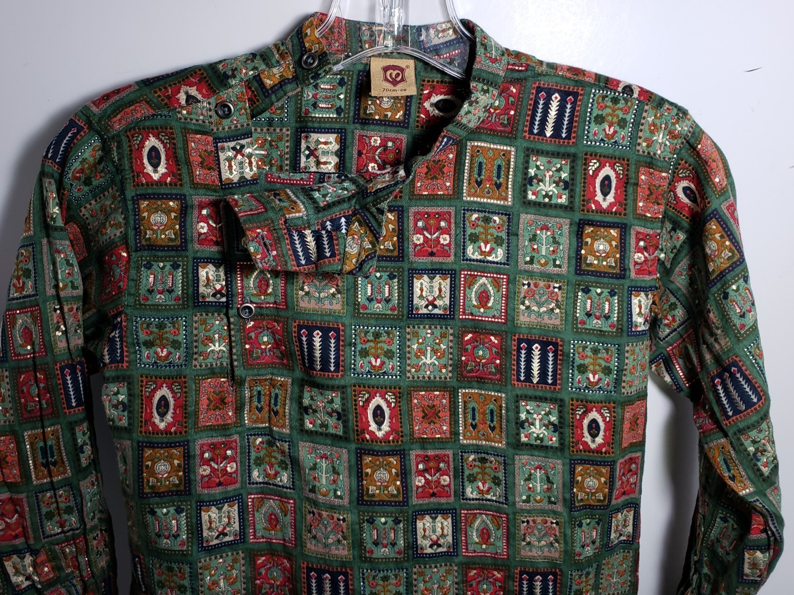 Boys Youth Long Sleeve Button at Shoulder Kurta Top By Manyavar 70cm 28 (Sz 8)
