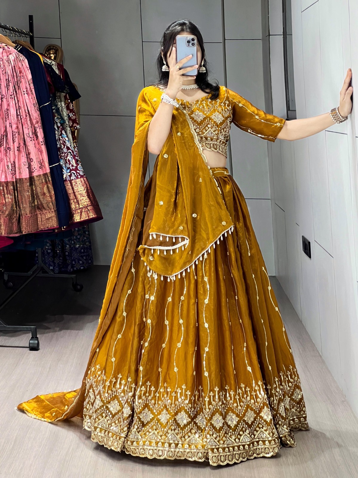 Fendy Satin Lehenga Choli Set Beads Sequins Embroidery Indian Ethnic Wear