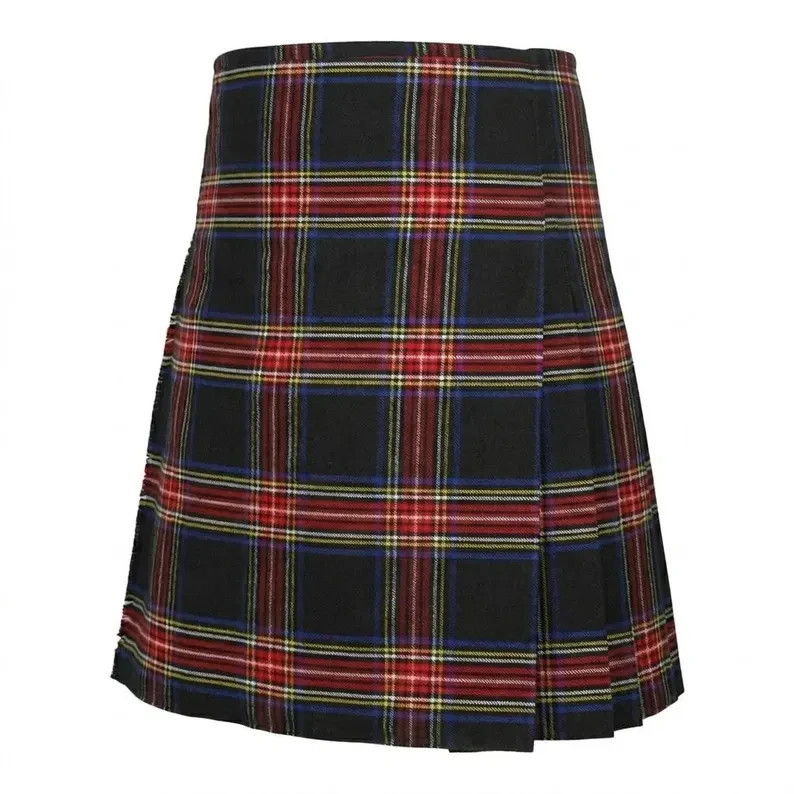 Black Stewart Tartan Kilt – Handmade Heavy Weight Acrylic Wool, Leather Straps