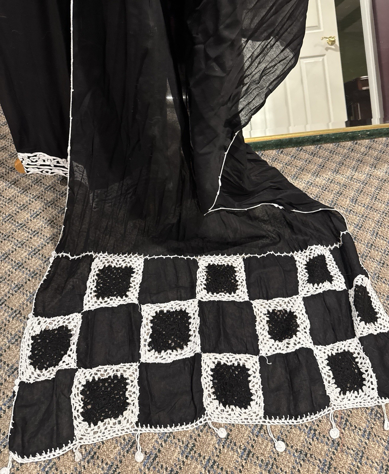 Pakistani Designer Black Cotton Lawn Shalwar Kameez Wrap Fabric Panel Namaz 2mtr