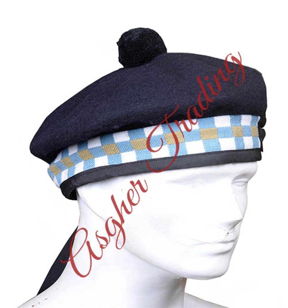 Scottish Military Traditional Kilt Cap – 100% Wool Balmoral Diced Bonnet Hats