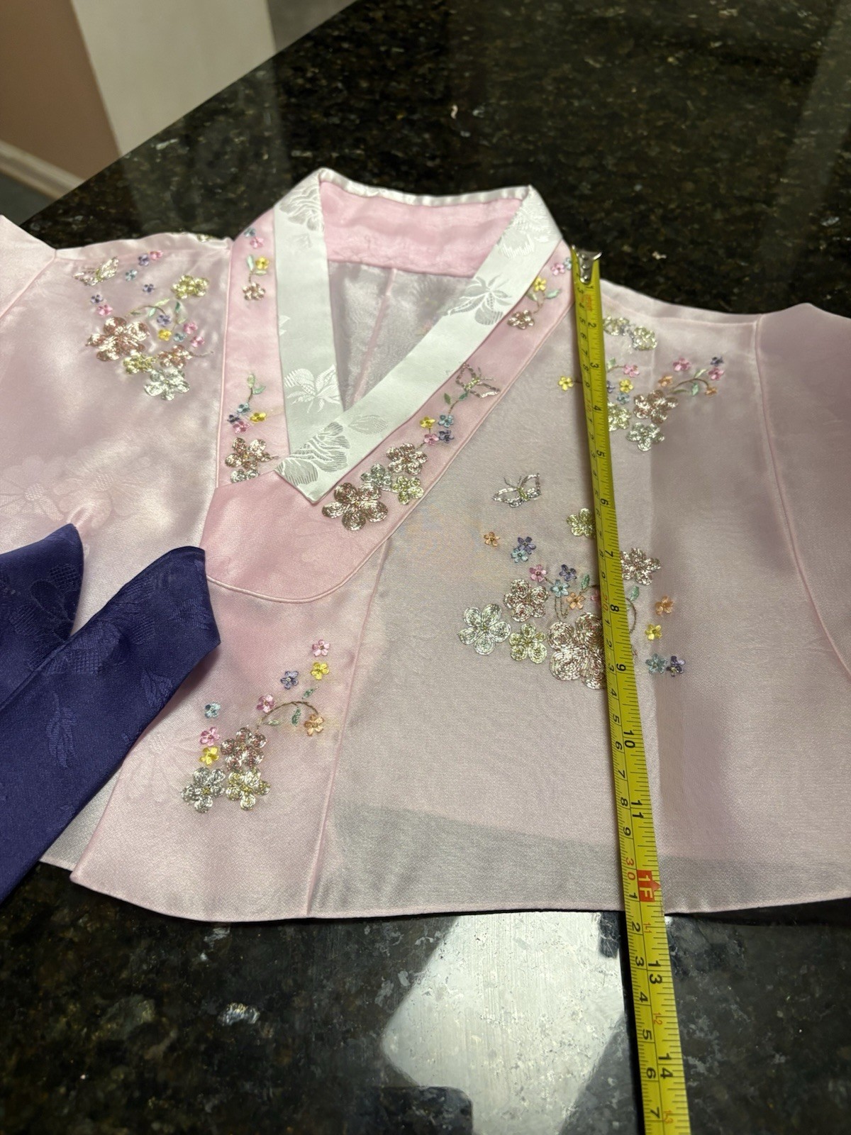 Bead embroidery Korean Hanbok W/ Vest 한복 water silk Handmade 3 Pc Sets