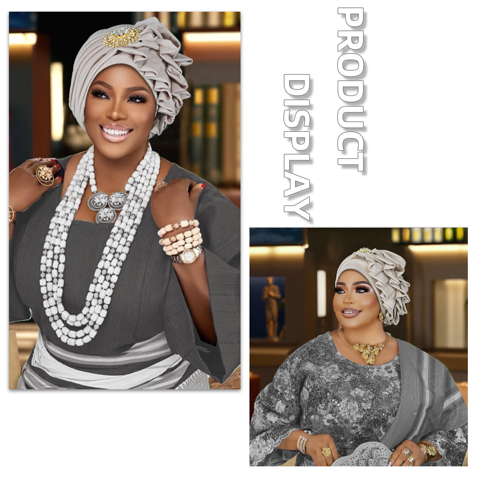 African Hijab Cap Aso Oke Headtie Auto Gele Nigerian Headwear Women Turban Hat