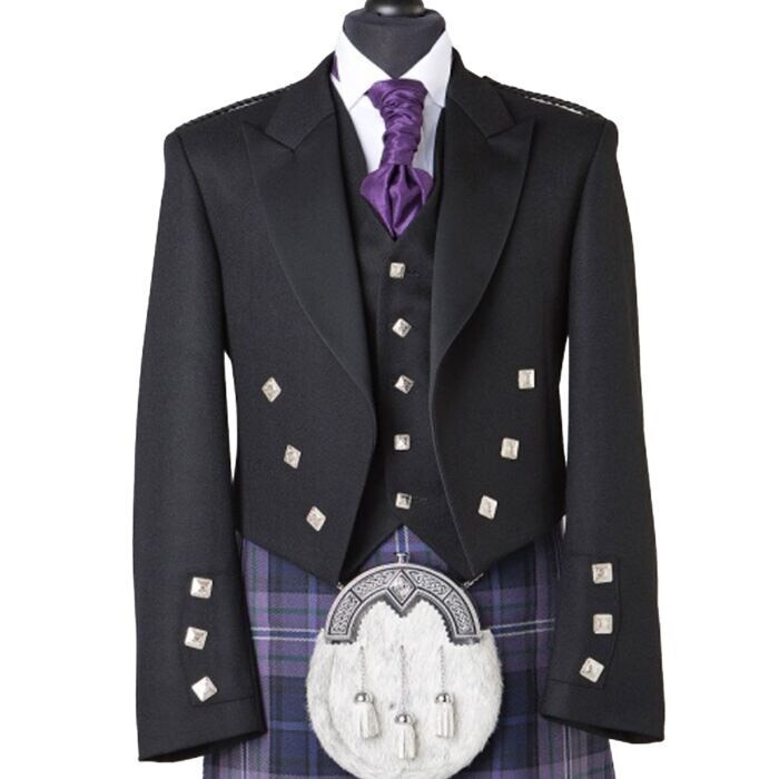 9 PCS Scottish Outfit Prince Charlie Kilt Jacket Traditional 8 Yard Men Kilt Set