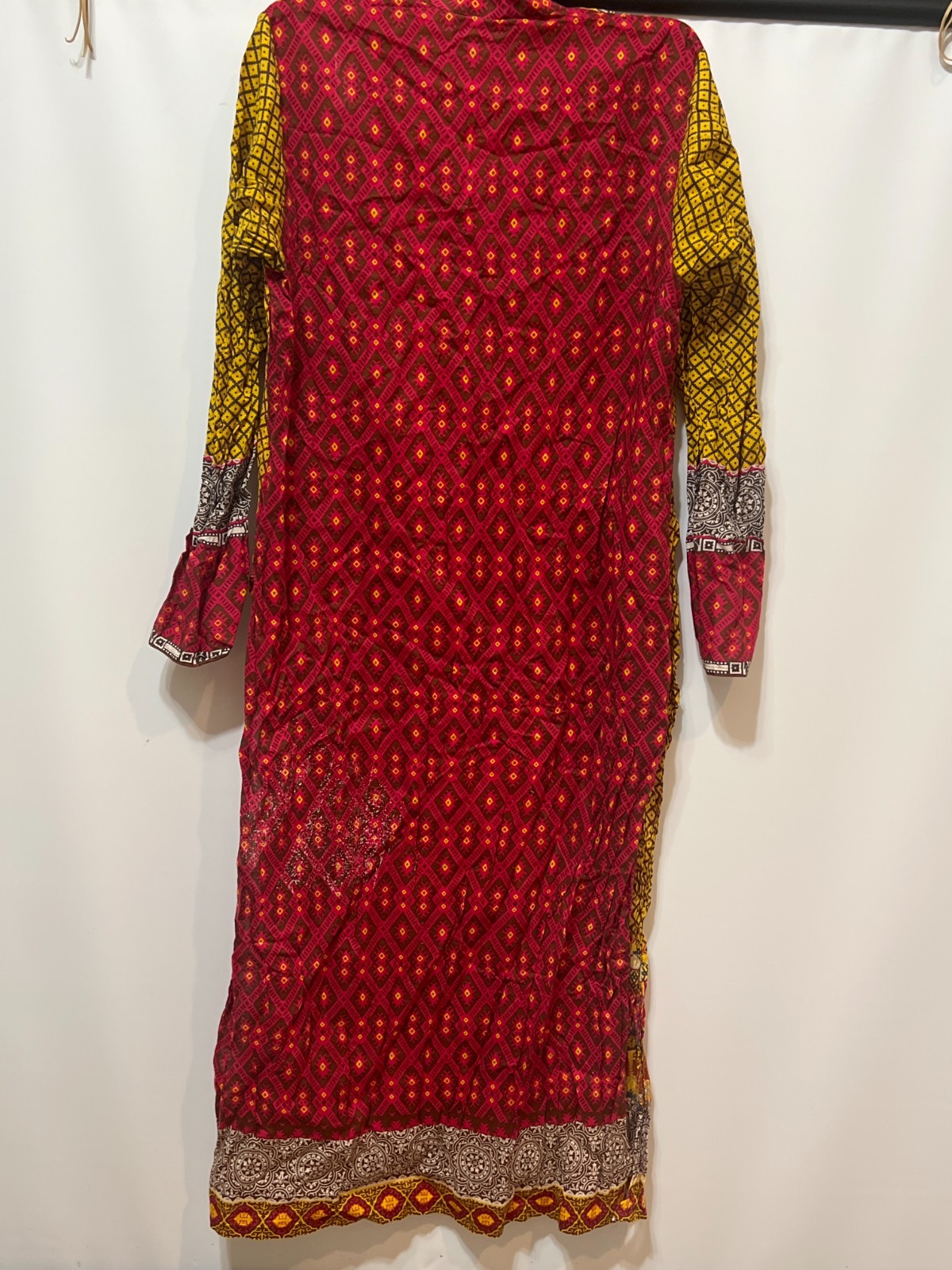 J. Pretwear Medium Pakistani Indian Kurta Dress Yellow Red Printed Ethnic Tunic