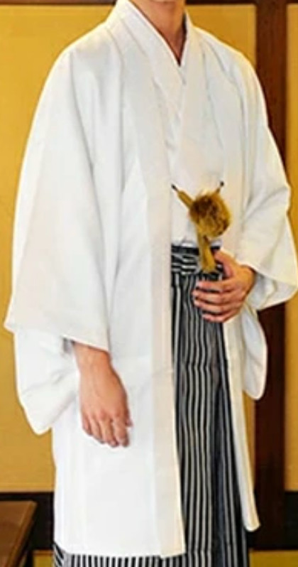 Japanese Men’s Traditional Kimono HAORI Jacket Coat White crested from JAPAN