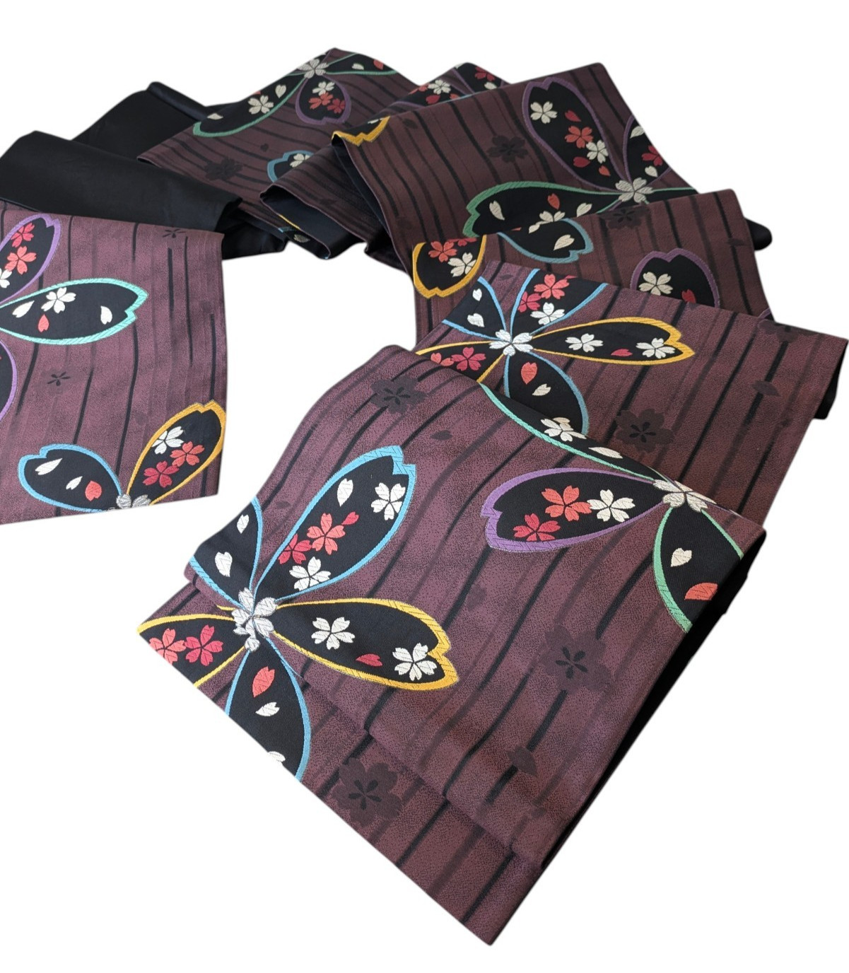 Authentic Japanese Kimono Silk Furisode Obi Belt Wine Red Sakura Textile Art